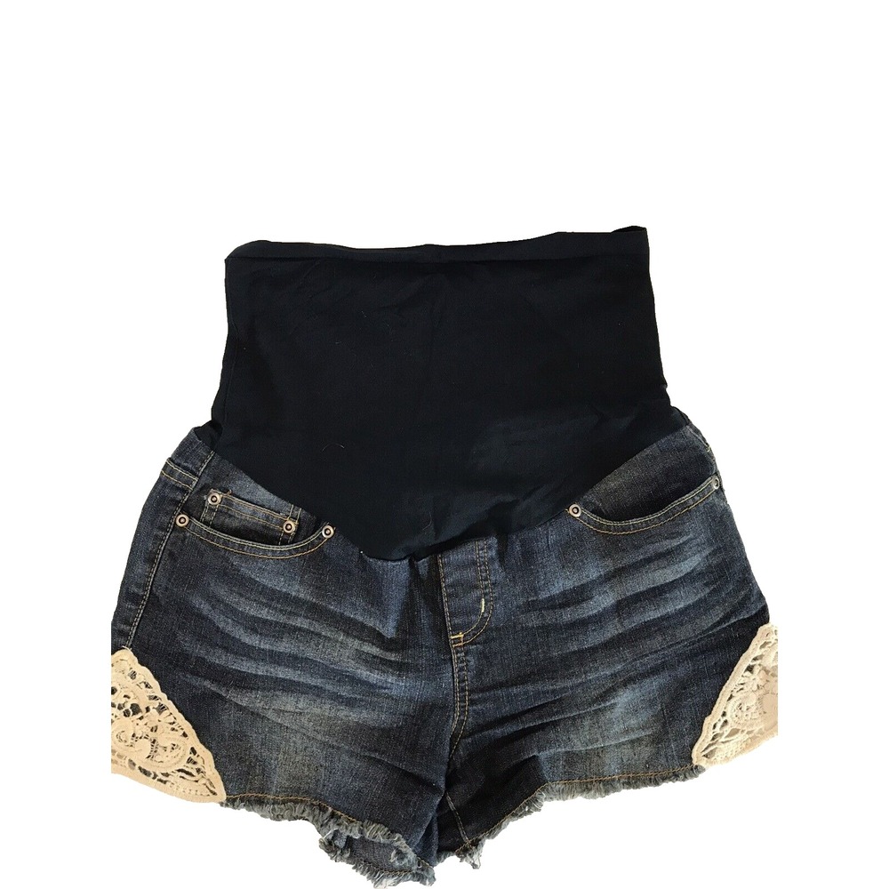 womens belly by design blue jean‎ maternity shorts size M